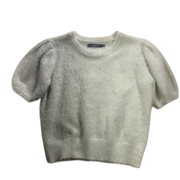 fluffy short sleeve ivory roundneck sweater B.Young size medium - Picture 2 of 11